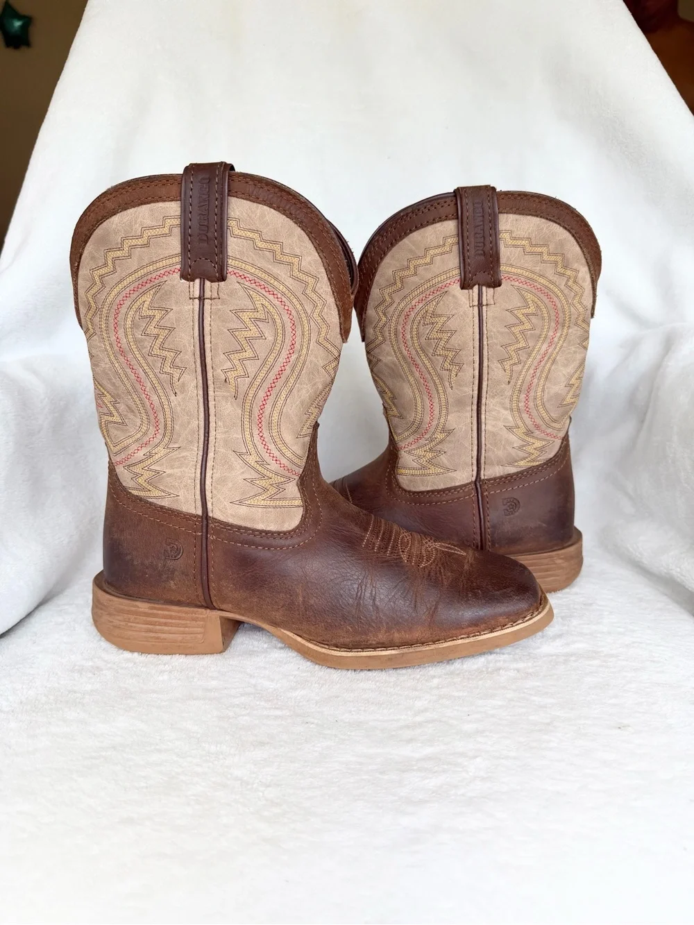 Durango Kids Boots - 8” Western, Coffee/Bone Youth Size US 4.5 M  EU 36M